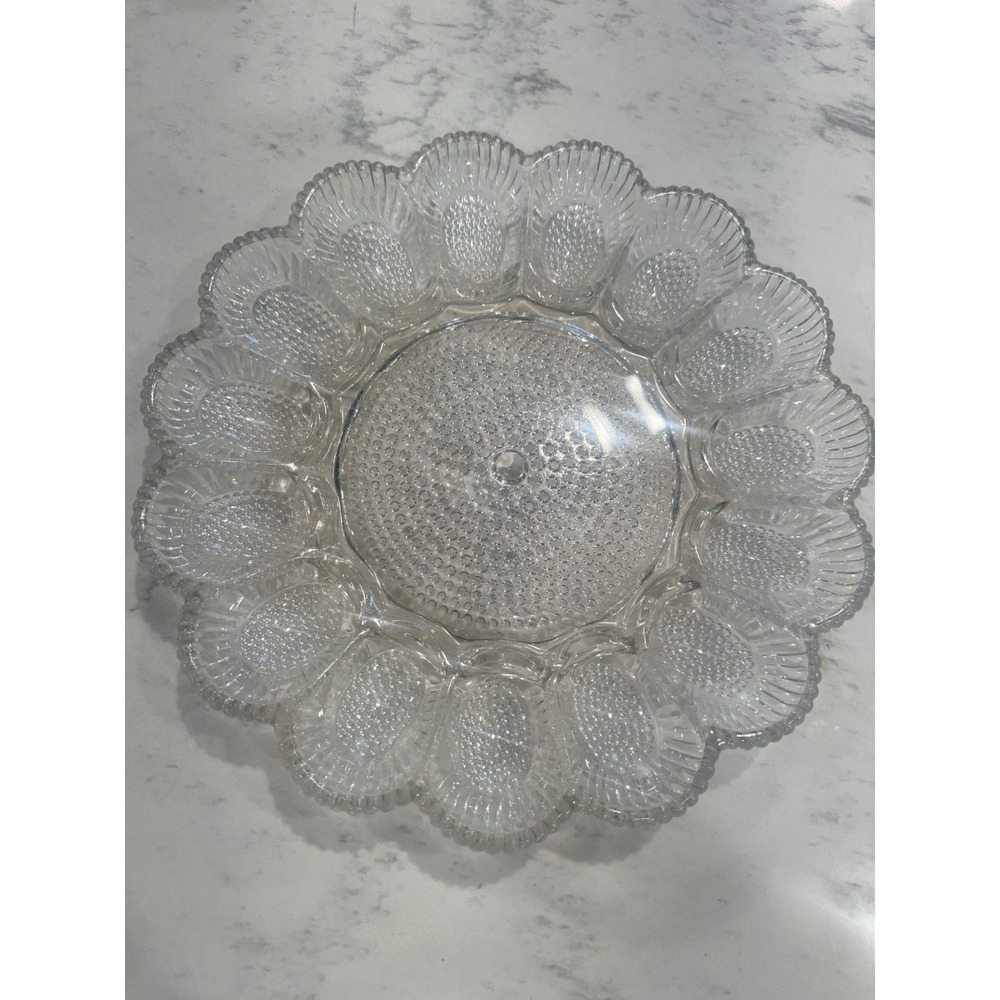Indiana Glass Clear Hobnail Deviled Egg Plate Dish Platter 11" Vintage Holds 15